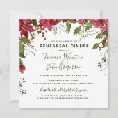 赤ポイエレガントンセチアのクリスマスのレヒーサルディナー 招待状 (正面)