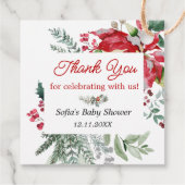 赤ポインセチアのクリスマスベビーシャワー フェイバータグ (裏面)