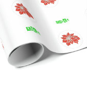 赤ポインセチアの花と緑の言葉を包む ラッピングペーパー (ロールコーナー)