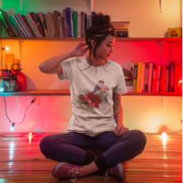 赤ポインセチア松コーンバードメリークリスマス Tシャツ