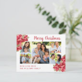 赤ポインセチア水彩メリークリスマス ポストカード (スタンド正面)