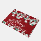 赤ポインセチア葉花ツタ水色名 ドアマット (アングル)