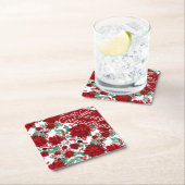 赤ポインセチア葉花ツタ水色名 ペーパーコースター (インサイチュ)
