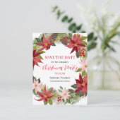 赤ポインセチア |クリスマスの日付を保存するパーティー 案内ポストカード (スタンド正面)