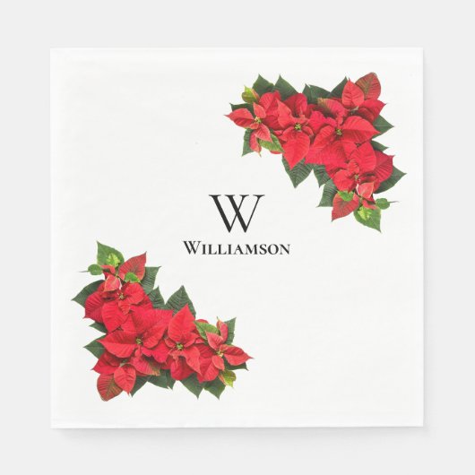 赤ポインセチパーソナライズされたア スタンダードランチョンナプキン (正面)