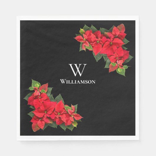 赤ポインセチパーソナライズされたア スタンダードランチョンナプキン (正面)