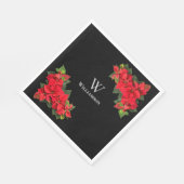 赤ポインセチパーソナライズされたア スタンダードランチョンナプキン (角)