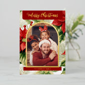 赤ポインセティアス・プレイド・クリスマスフォト 箔シーズンカード (立ち正面)