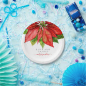 赤ポインセ縁どティアの結婚クリスマス名 ペーパープレート (パーティー)