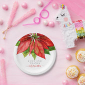 赤ポインセ縁どティアの結婚クリスマス名 ペーパープレート (パーティー)