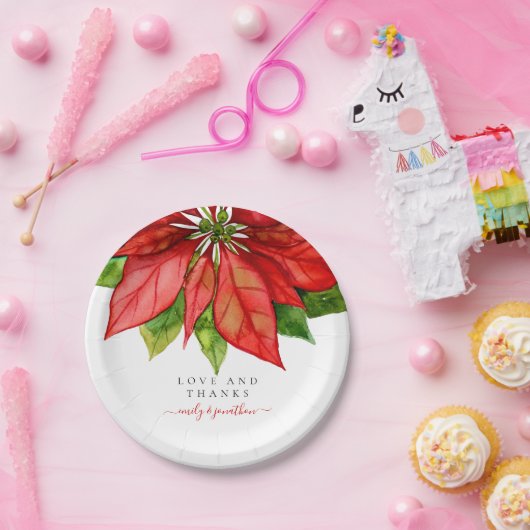 赤ポインセ縁どティアの結婚クリスマス名 ペーパープレート (パーティー)