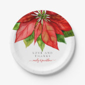 赤ポインセ縁どティアの結婚クリスマス名 ペーパープレート (正面)