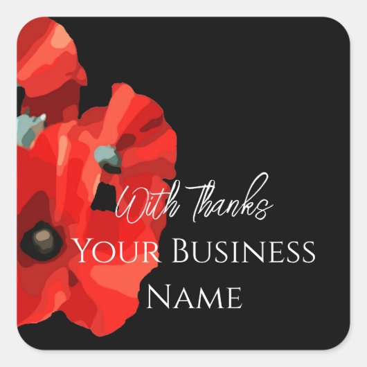 赤ポピーありがとう四角ステッカー スクエアシール (正面)