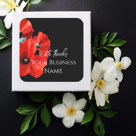 赤ポピーありがとう四角ステッカー スクエアシール