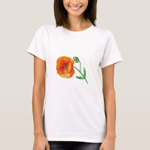 赤ポピーのフラワーアートスケッチ夏のTシャツ Tシャツ
