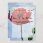 赤ポピーの水彩画結婚のカード 招待状 (正面/裏面)