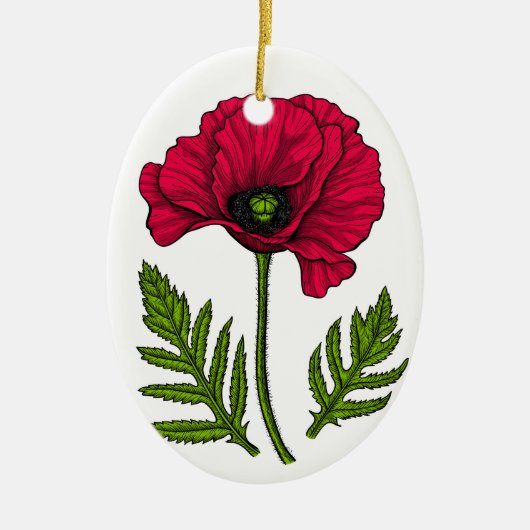 赤ポピースケッチ3 セラミックオーナメント (正面)