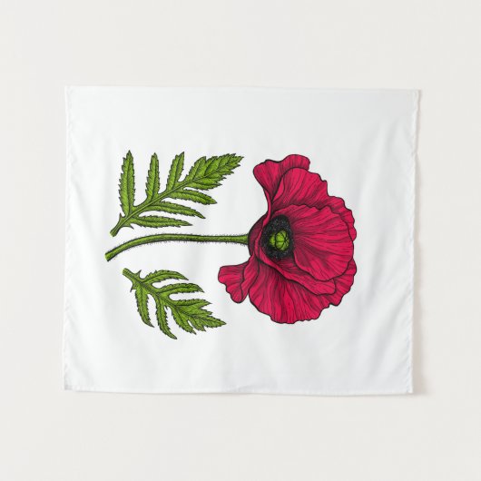 赤ポピースケッチ3 タペストリー (正面(横))