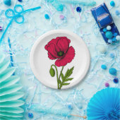 赤ポピースケッチ ペーパープレート (パーティー)