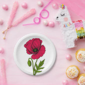 赤ポピースケッチ ペーパープレート (パーティー)