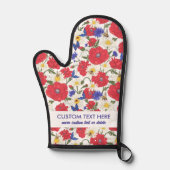 赤ポピーデイジーフローラルパターンアドカスタム文字 鍋つかみ (正面)