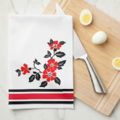 赤ポピーデザイン付きキッチンタオル キッチンタオル (四つ折り)