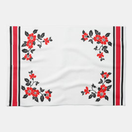 赤ポピーデザイン付きキッチンタオル キッチンタオル