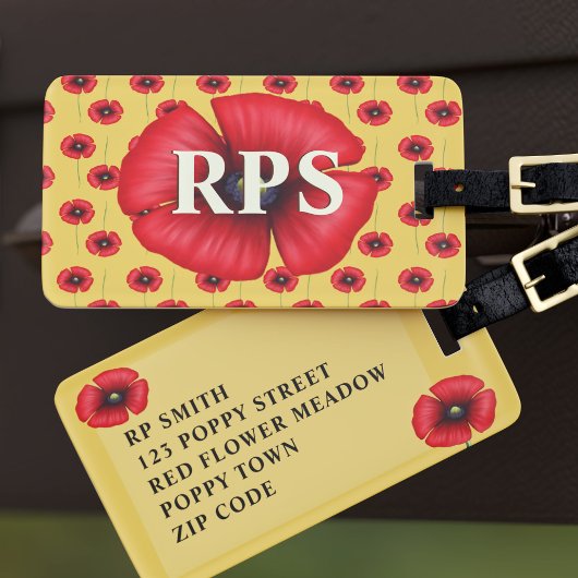 赤ポピーフローラモノグラムイエローラゲージタグ ラゲッジタグ