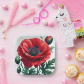 赤ポピーフローラ ペーパープレート (パーティー)