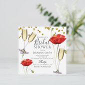 赤ポピーモダンと金ゴールドフレークブライダルシャワー 招待状 (スタンド正面)
