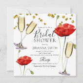 赤ポピーモダンと金ゴールドフレークブライダルシャワー 招待状 (正面)