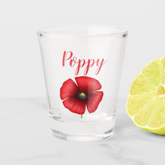 赤ポピー威厳がある誕生フラワーショットガラス ショットグラス (正面)
