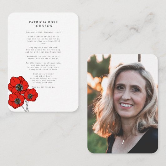 赤ポピー悔やみや弔慰葬儀記念カード 名刺 (正面/裏面)