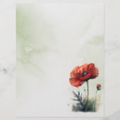 赤ポピー水彩スタイル文房具紙 レターヘッド (正面)