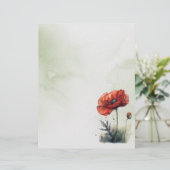 赤ポピー水彩スタイル文房具紙 レターヘッド (スタンド正面)