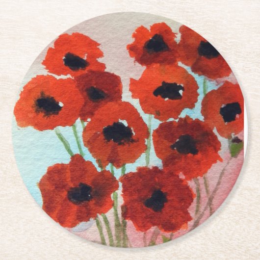 赤ポピー水彩 ペーパーコースター (正面)