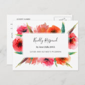 赤ポピー色彩の鮮やかズフローラ結婚式RSVP インビテーションポストカード (正面/裏面)