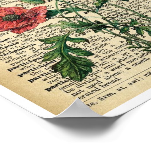 赤ポピー花アートプリントポスターヴィンテージページ ポスター (角)