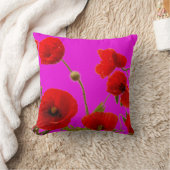 赤ポピー花フローラホットピンクかわいいシックガーリー クッション (ブランケット)