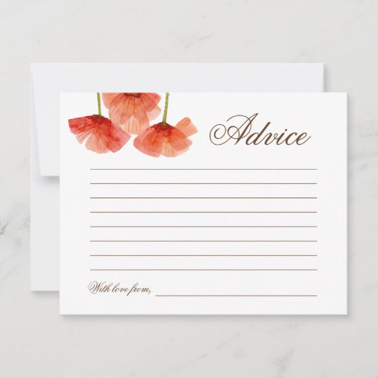 赤ポピー花ブライダルシャワー結婚アドバイス 招待状 (正面)