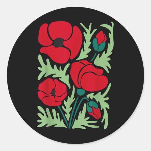 赤ポピー花植物性ポピー退役軍人日米国 ラウンドシール (正面)