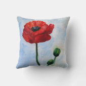 赤ポピー花水彩投げクッション クッション (裏面)