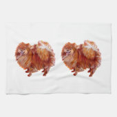 赤ポメラニア犬 キッチンタオル (横)