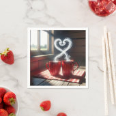 赤マグカップと蒸しハートつながり スタンダードカクテルナプキン (インサイチュ)