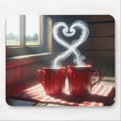 赤マグカップと蒸しハートつながり マウスパッド (正面)