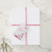 赤マゼンタと白の花の結婚付いた枝 ギフトタグ (より糸付き)