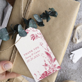 赤マゼンタと白の花の結婚付いた枝 ギフトタグ