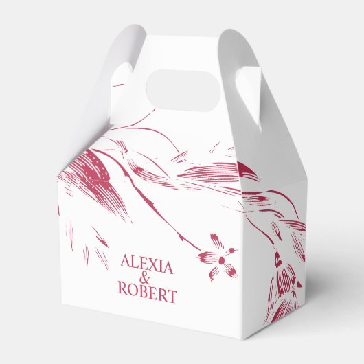 赤マゼンタと白の花の結婚付いた枝 フェイバーボックス (正面サイド)