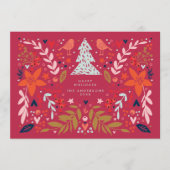 赤マゼンタフローラのクリスマスかわいらし シーズンカード (正面)