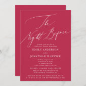 赤マゼンタ夏のリハーサル結婚ディナー 招待状 (正面/裏面)